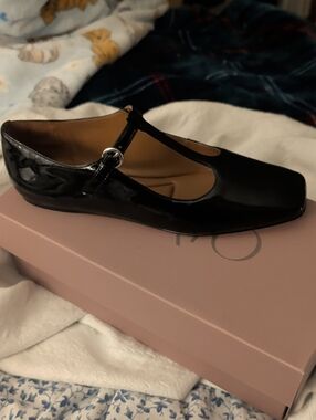 Sarto Black Patent Mary Jane Flat with Silver Buckle